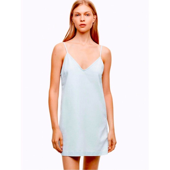 Aritzia Wilfred Free Vivienne Denim Light Blue Mini Slip Dress- Small - Picture 2 of 13